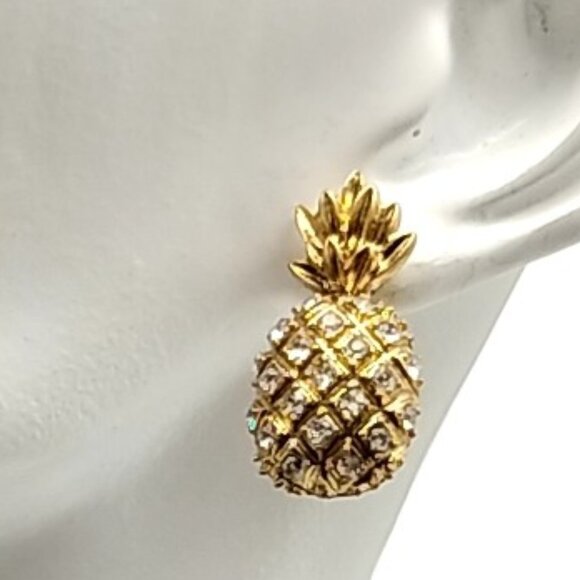 J. Crew Gold Tone Pave Rhinestone Pineapple Stud Earrings - Picture 2 of 11